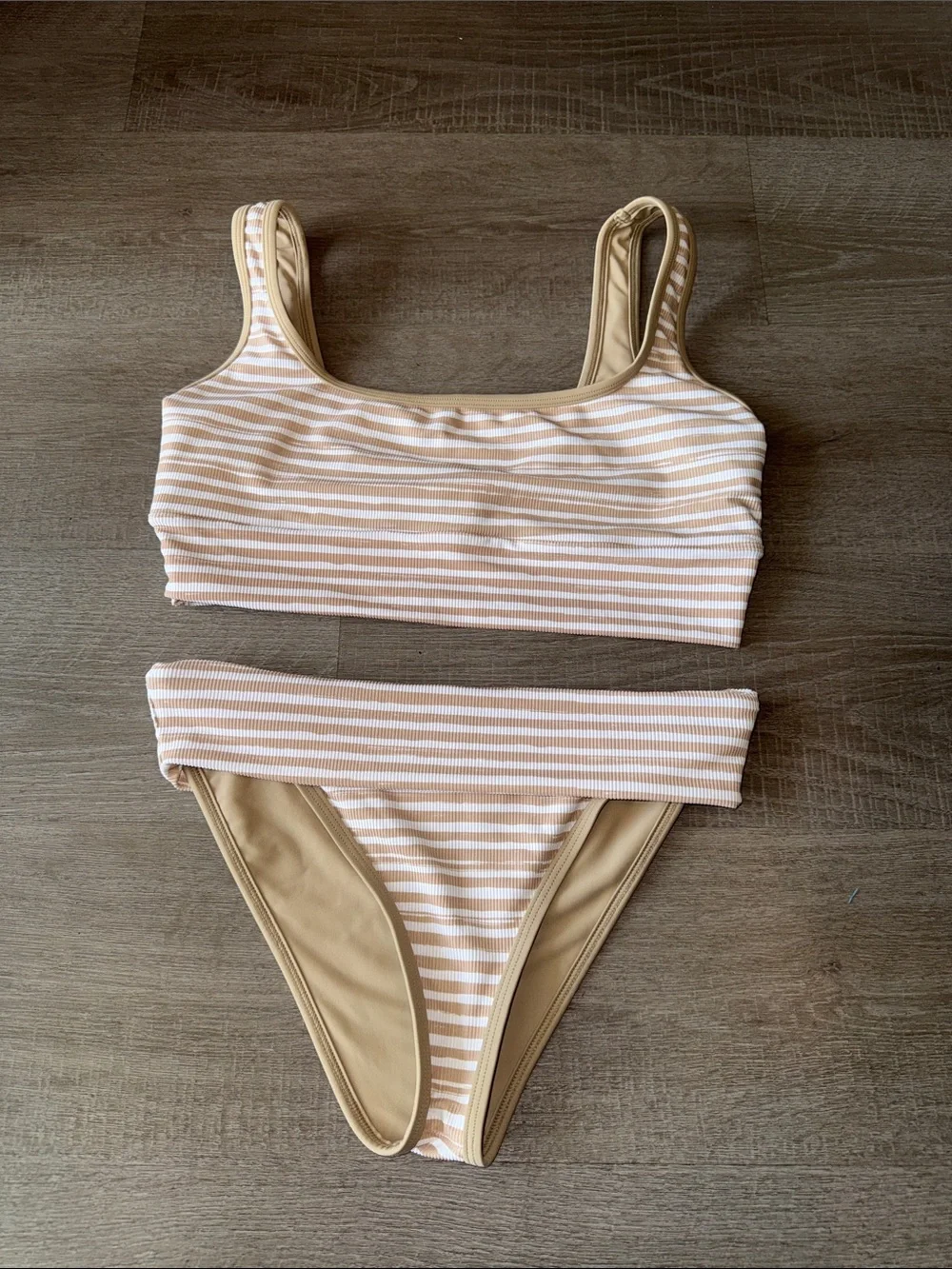 LainSnow Salty Daze Ribbed Striped High Rise Bikini Swimsuit Large L
